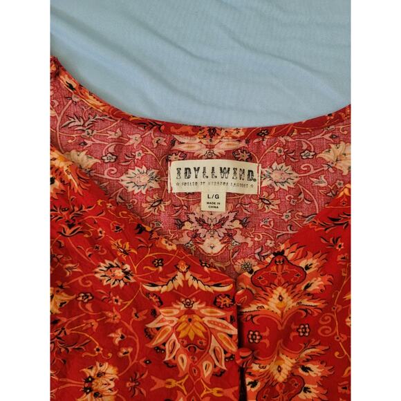 IDYLLWIND Paisley Print Button Up Cropped Tank Top Size L Red Western Boho Y2k - Picture 4 of 8